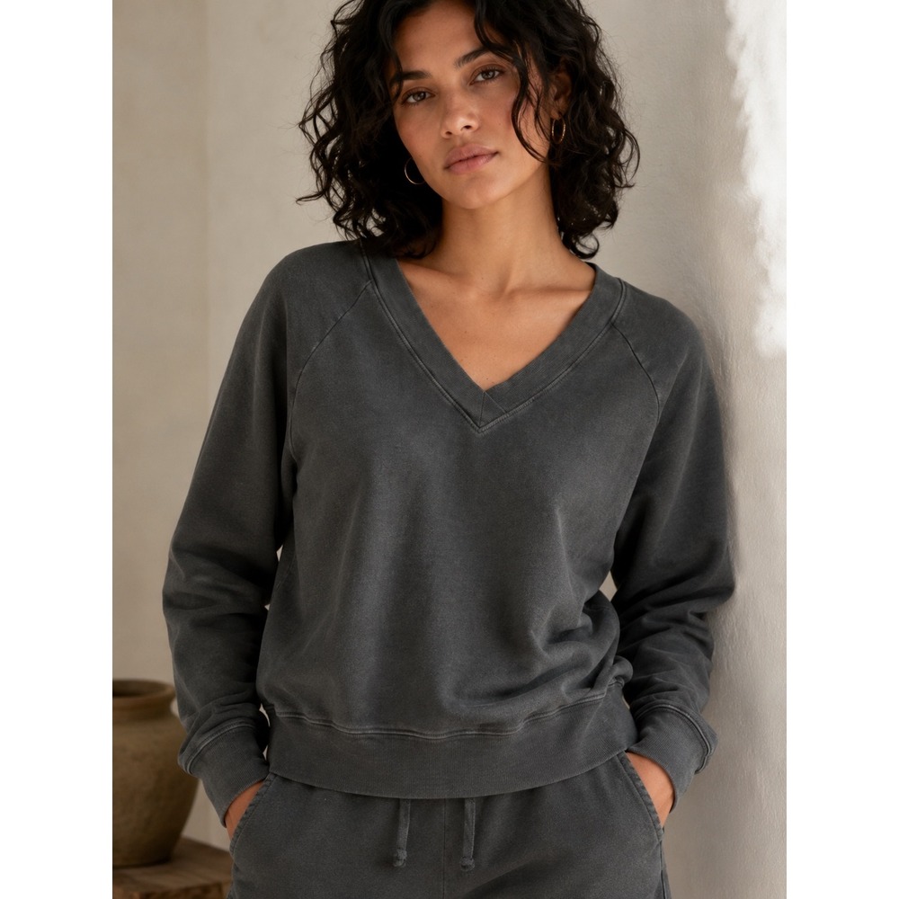 NWT LACAUSA Cyrus Raglan Sweatshirt Women XS Slate‎ Grey Organic Cotton V-Neck